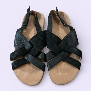 Vionic Eira Backstrap Sandal Black Leather Comfort Shoe VGUC